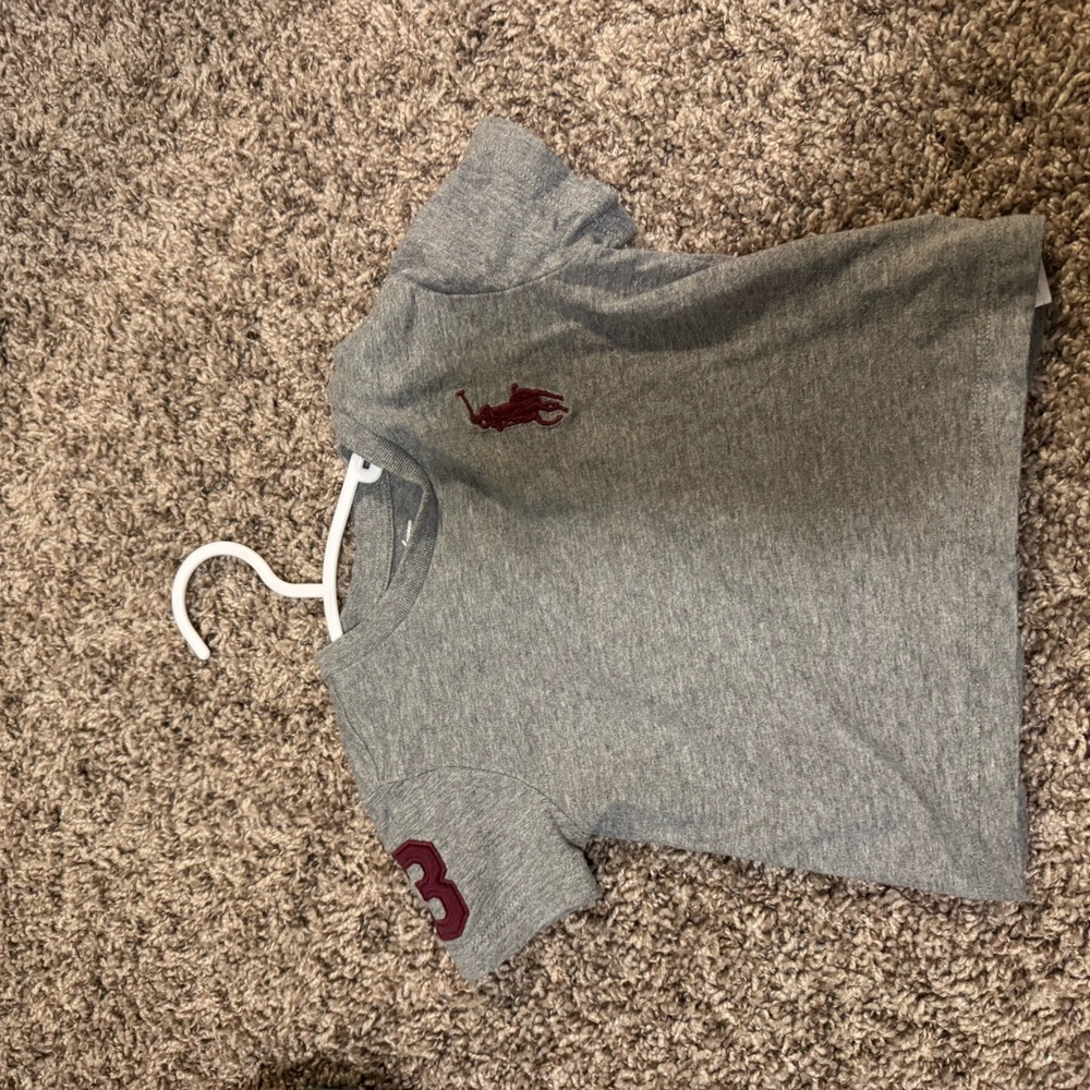 Polo by Ralph Lauren Grey Tee with Burgundy Pony & Sleeve Patch